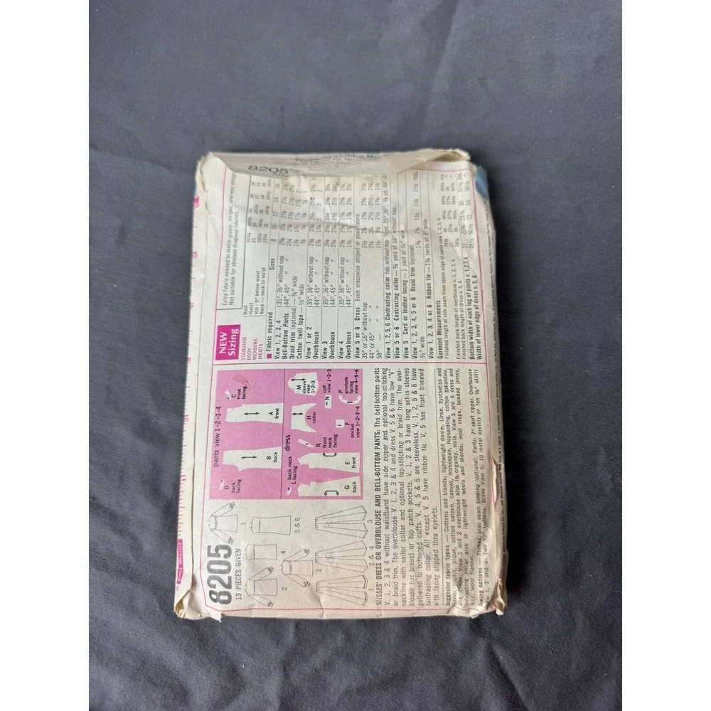 Simplicity 8205 Misses‎ Dress Bell Bottoms Shirt Pattern Size 14 *Cut*